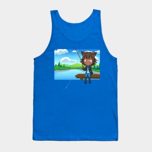 I Would Rather Be Fishing - Chibi Cat Girl Tank Top